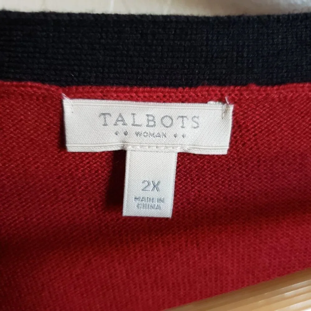 Talbots V-Neck Button Front Colorblock Cardigan Sweater Burgundy Women's 2X Plus